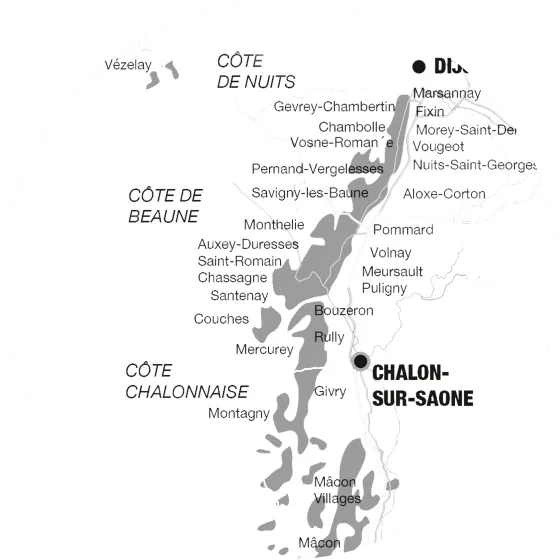 Map of Bourgogne & Beaujolais region